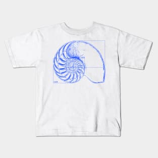 Fibonacci on a nautilus shell (blue) Kids T-Shirt